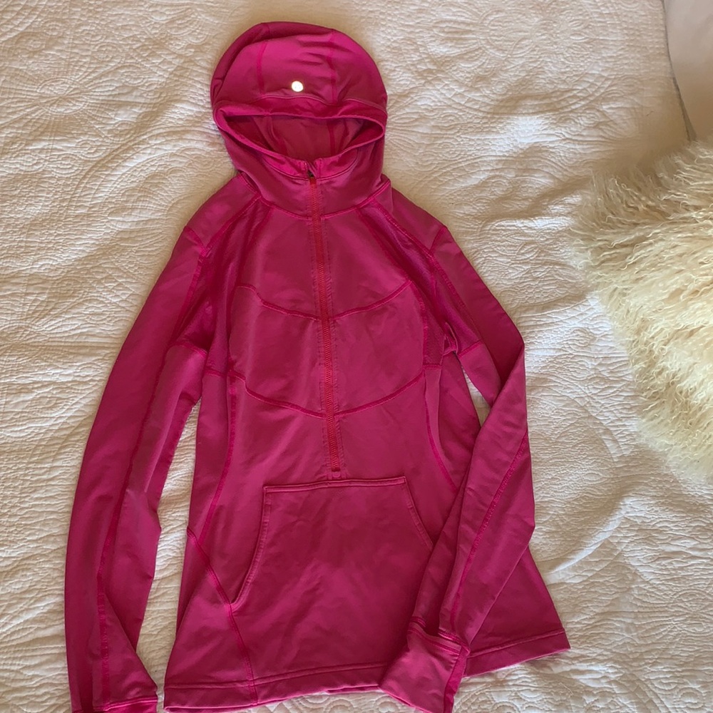 Lululemon Pink Half Zip Luon Pullover Sweater Jacket With Ponytail Hole